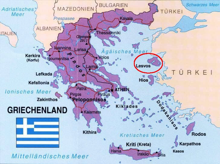 Karte: Lage Lesbos in der Ägäis