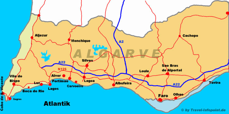 Karte Algarve Portugal